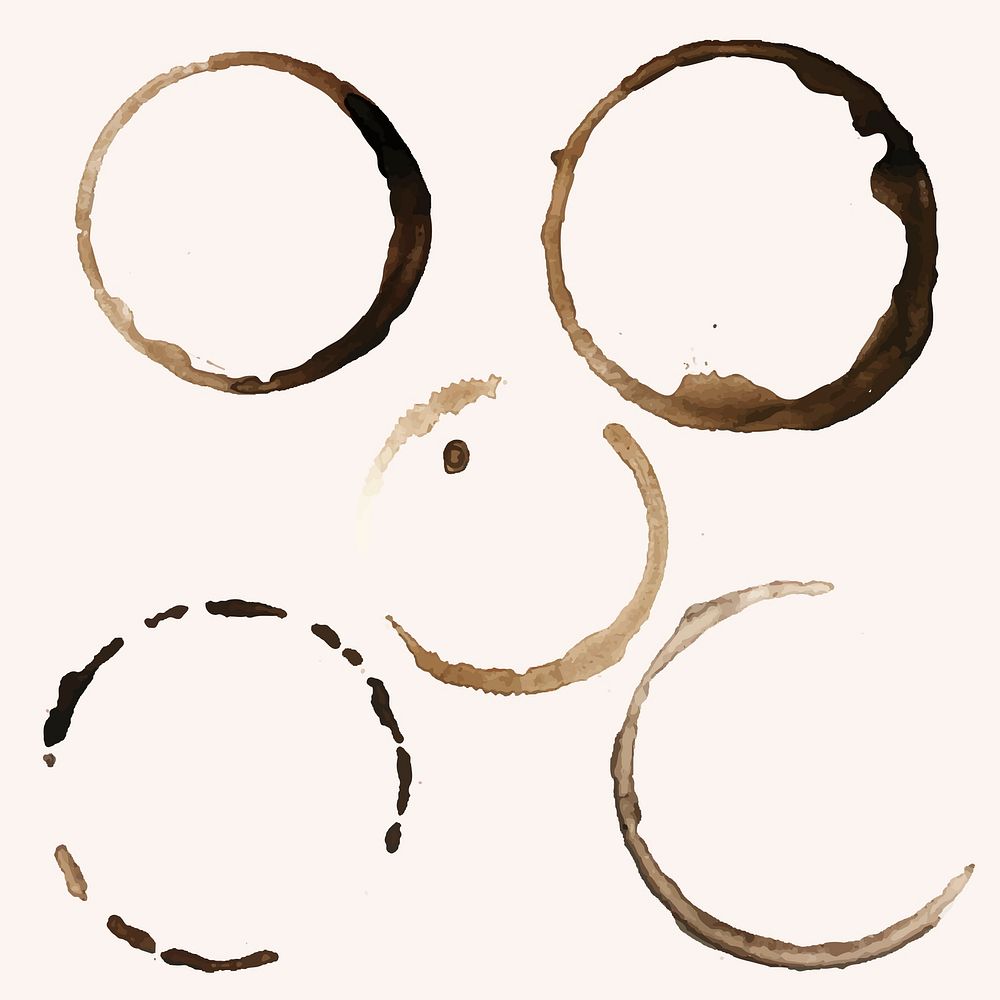 Five coffee ring stains vector