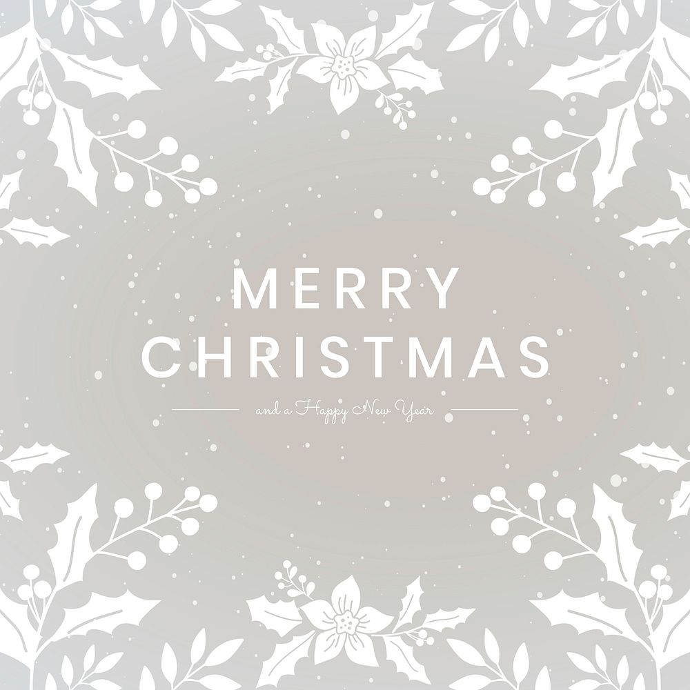 Merry Christmas wish card vector gray floral background