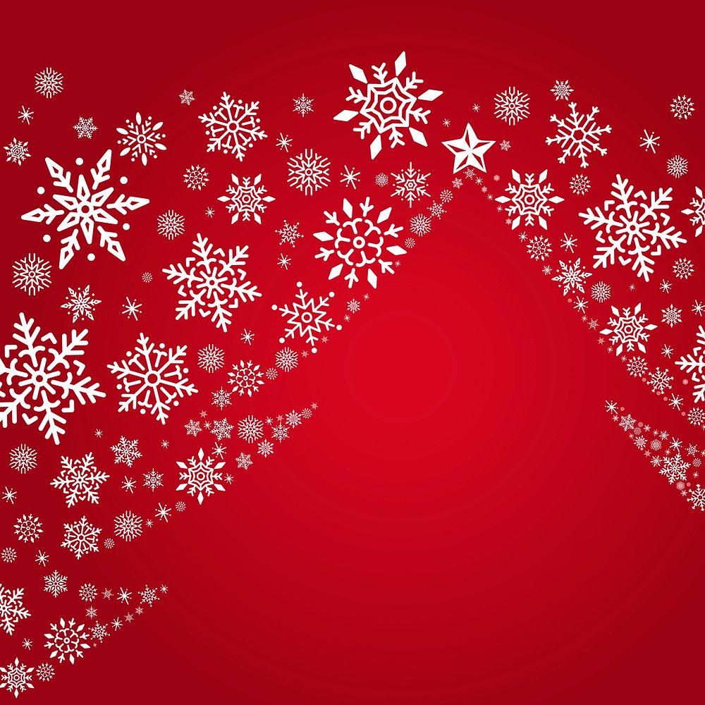 Red Christmas winter holiday background with snowflake and Christmas tree vector