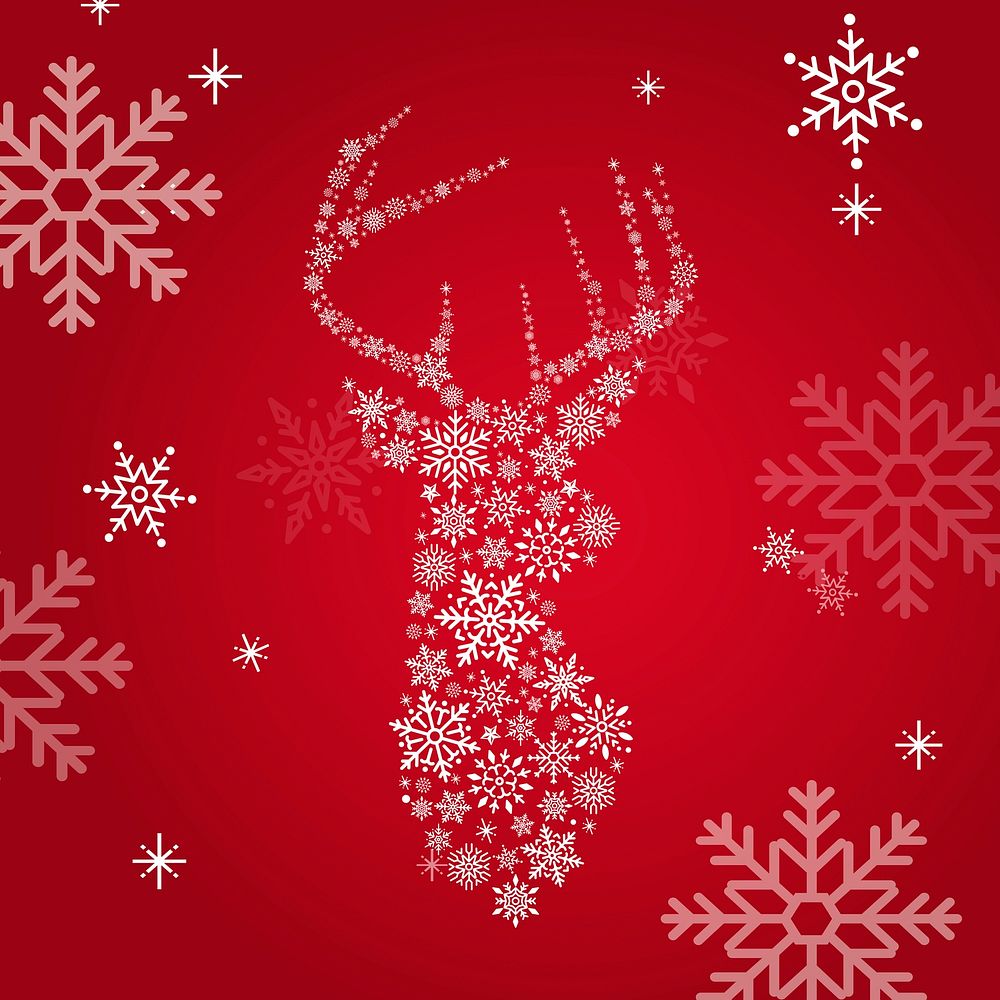 Red Christmas winter holiday background with snowflake and reindeer vector