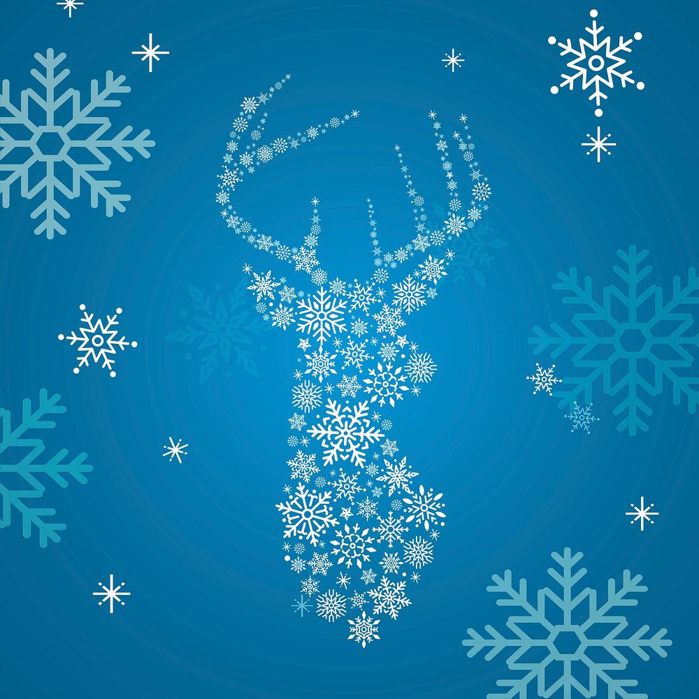 Blue Christmas winter holiday background with snowflake and reindeer vector