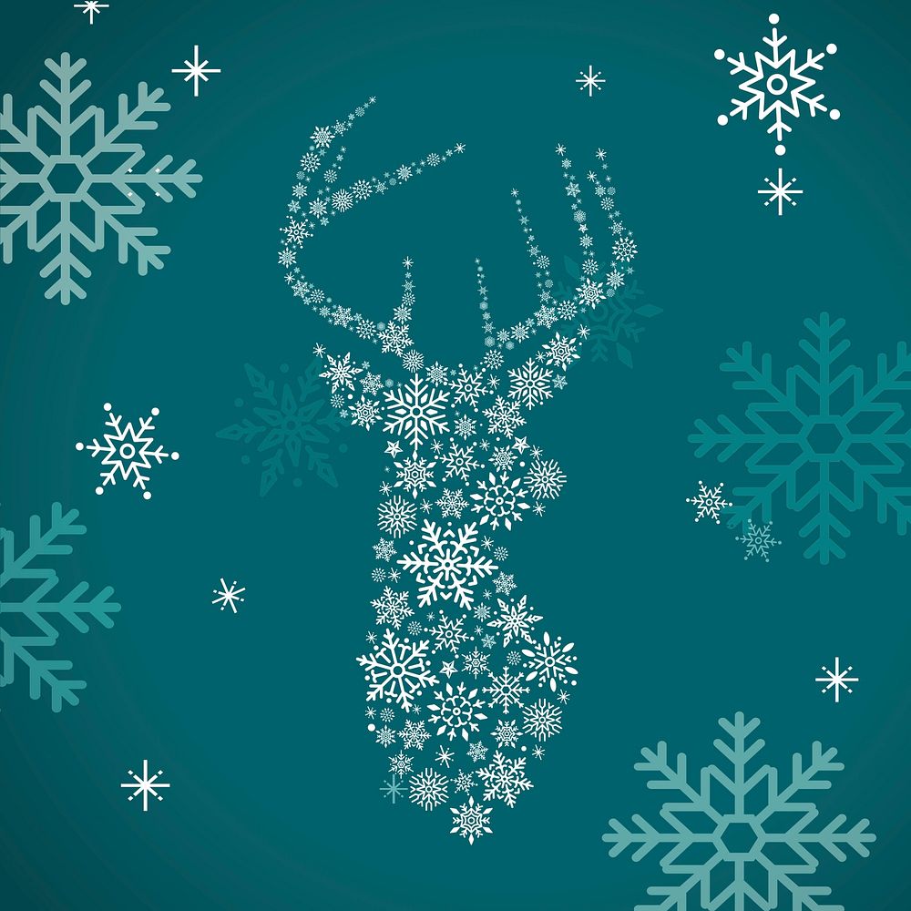 Green Christmas winter holiday background with snowflake and reindeer vector
