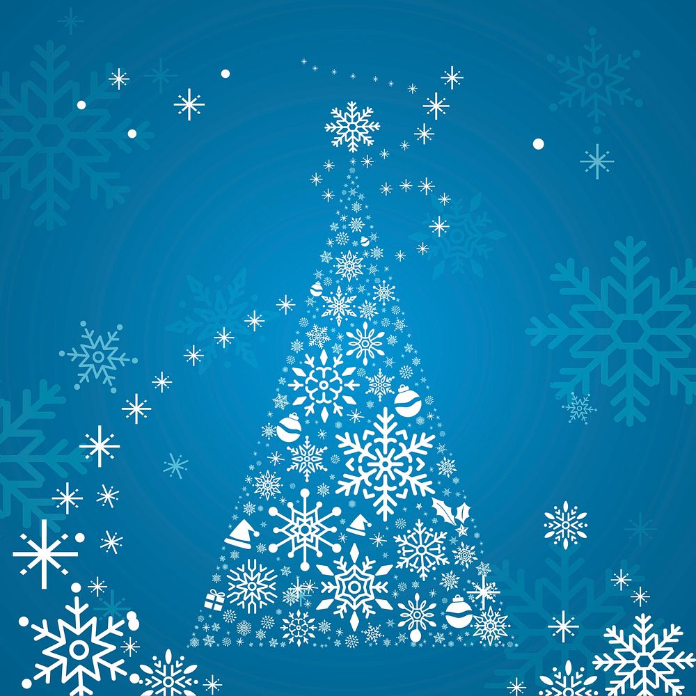 Blue Christmas winter holiday background with snowflake and Christmas tree vector