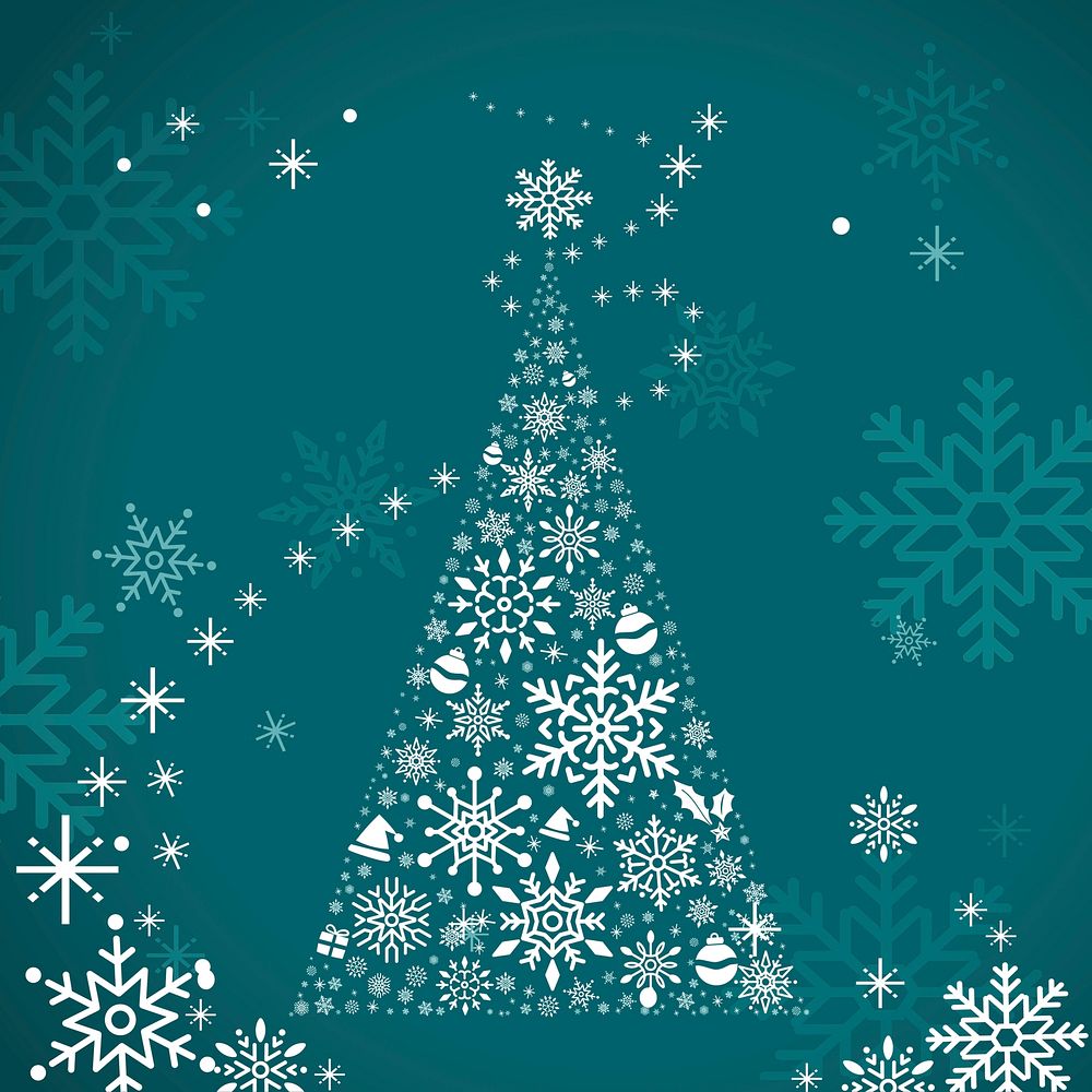 Green Christmas winter holiday background with snowflake and Christmas tree vector