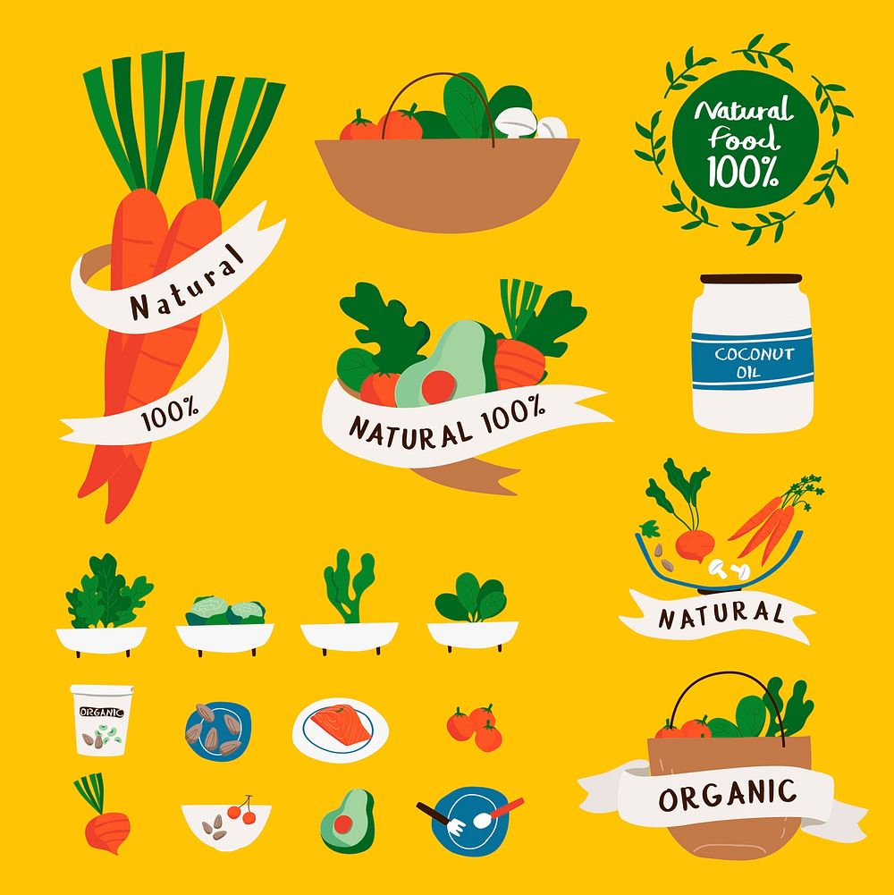 Set of natural and organic food badges vector