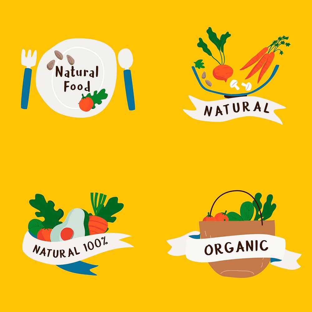 Set of natural and organic food badges vector