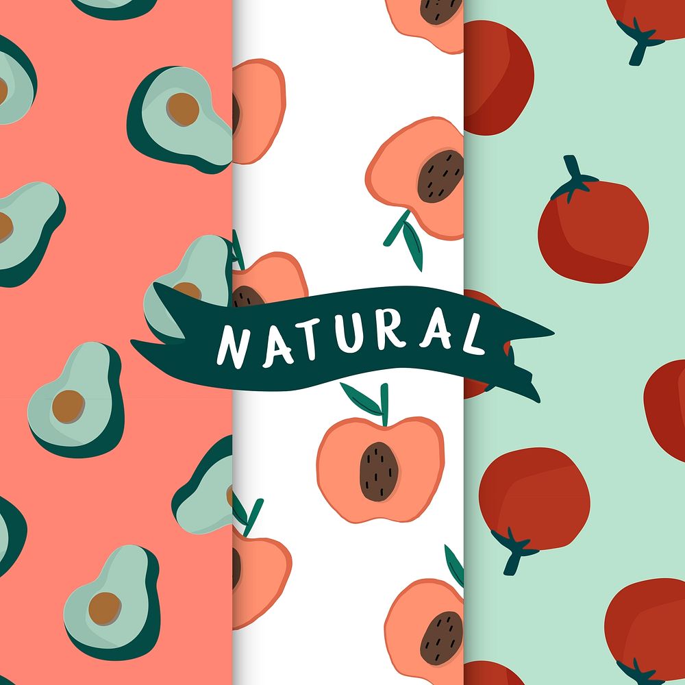 Set of natural fruit seamless patterns vector