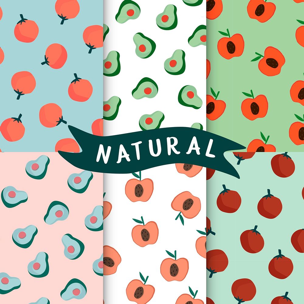 Set of natural fruit seamless patterns vector