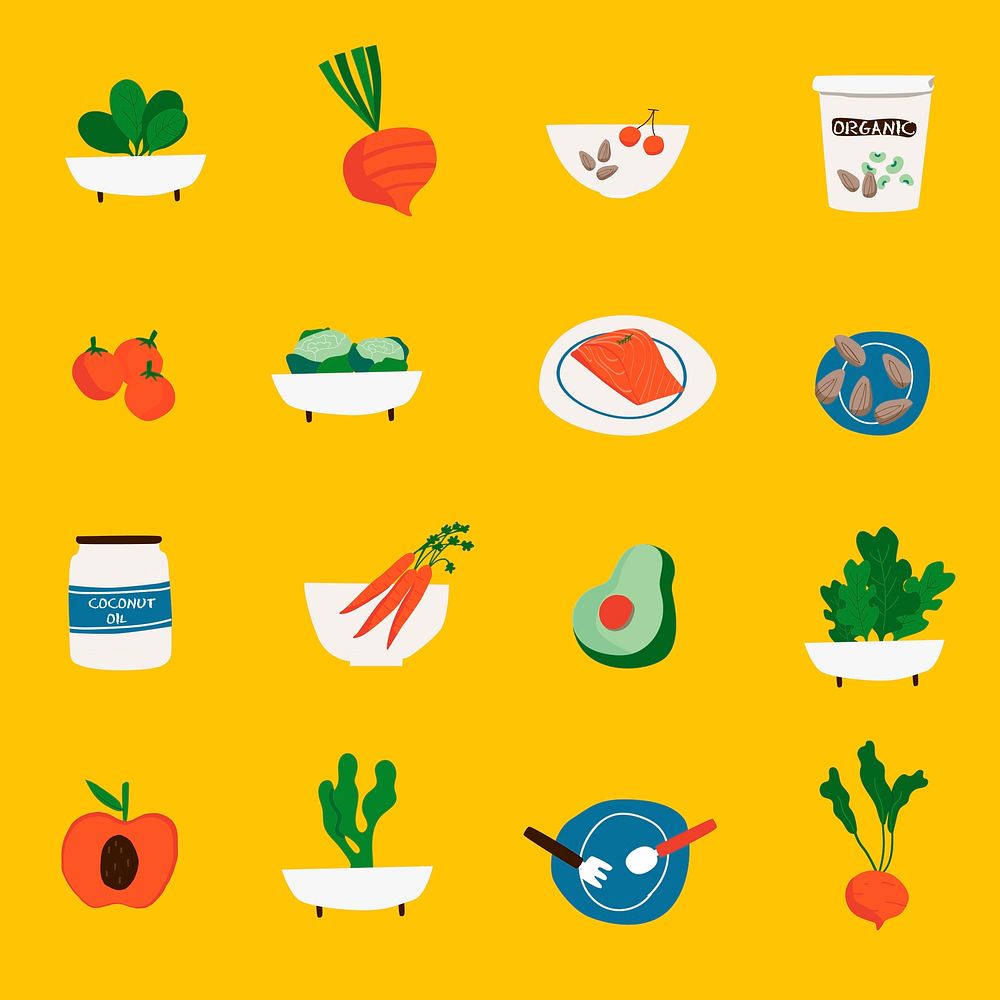 Set of organic food icon vectors