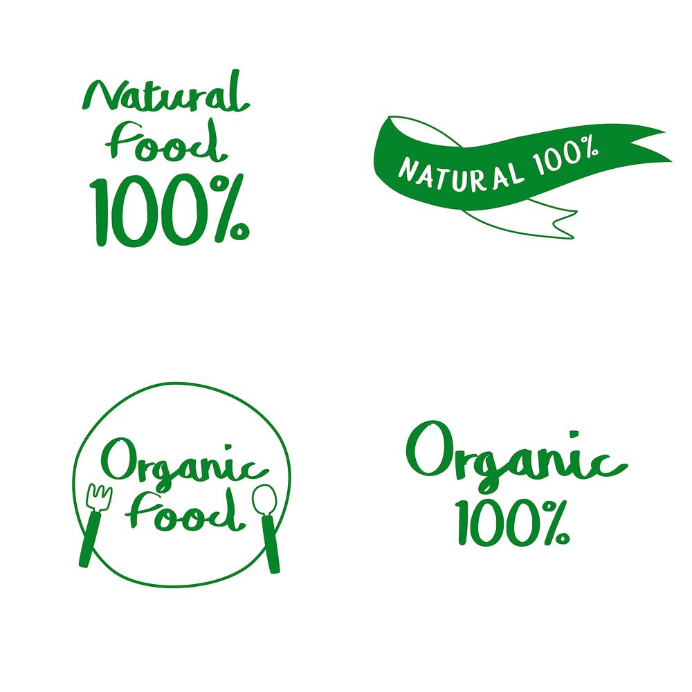 Set of natural and organic food typography vectors