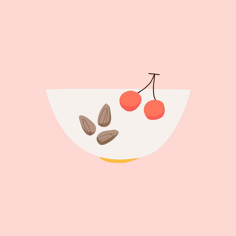 Bowl with almonds and cherries healthy ingredient vector