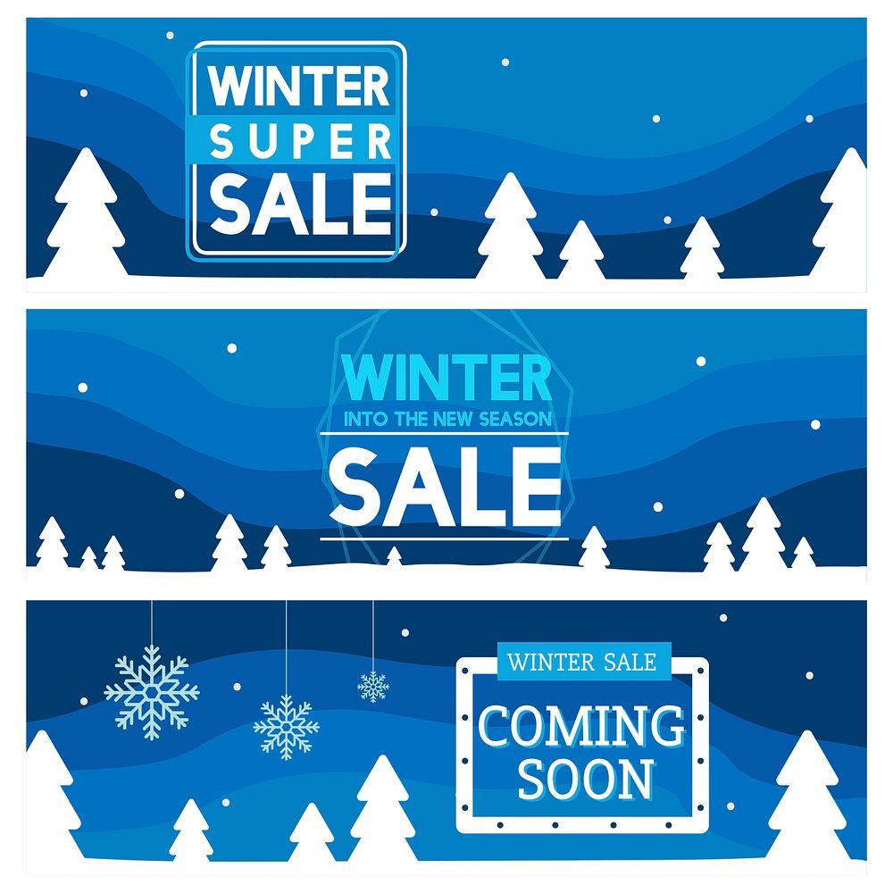 Set of winter sale banner vectors