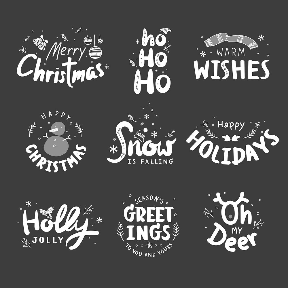 Christmas holiday greeting set typography style