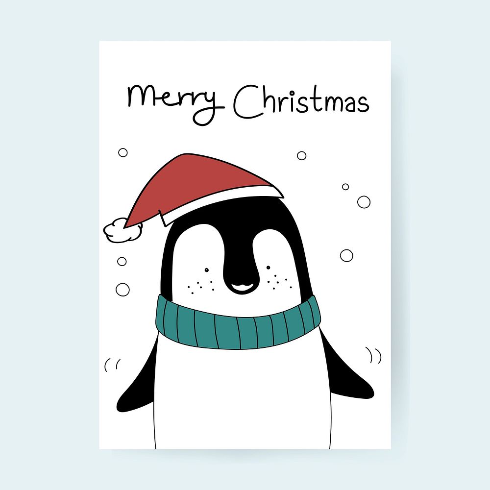 Hand drawn penguin wishing a Merry Christmas