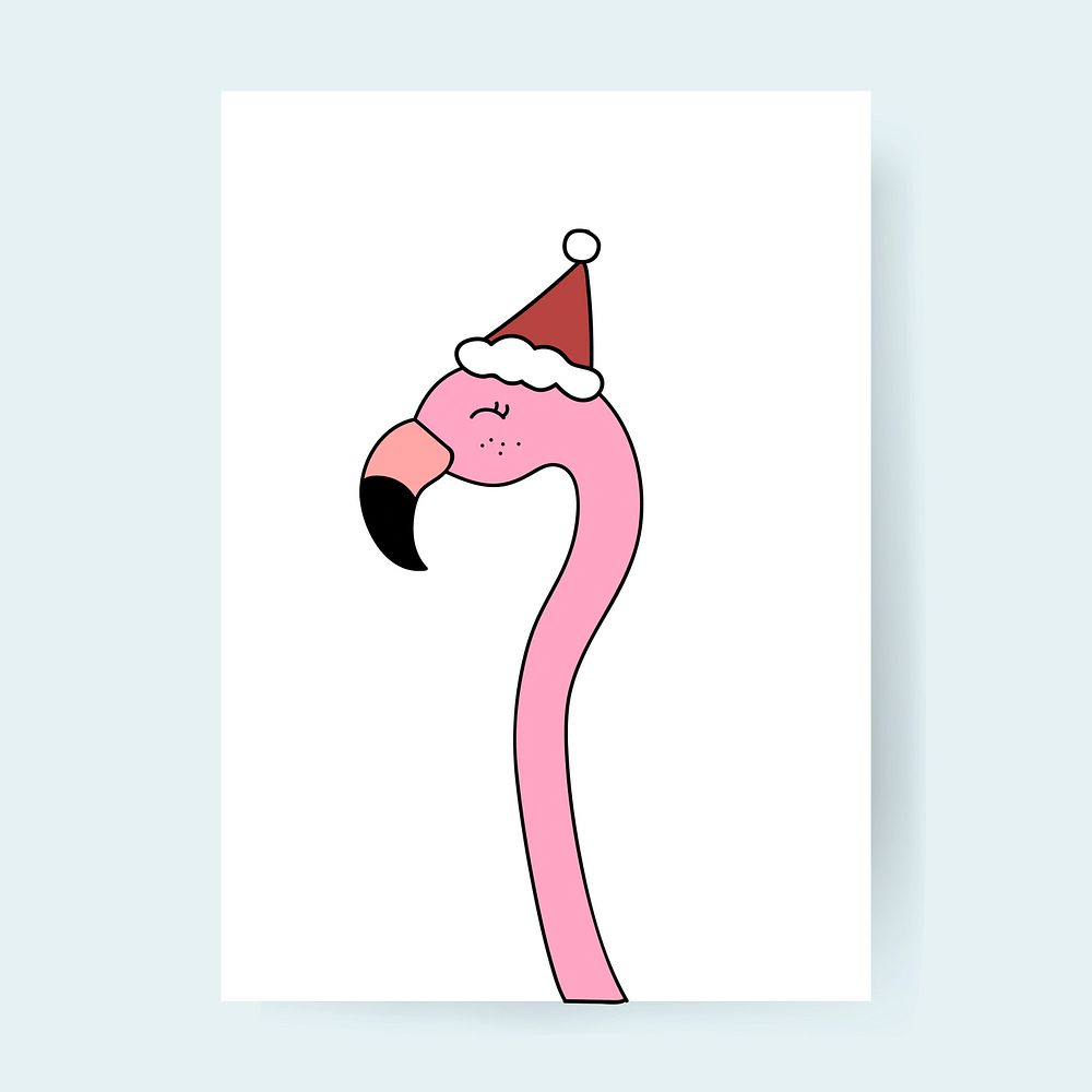Hand drawn pink flamingo enjoying a Christmas holiday