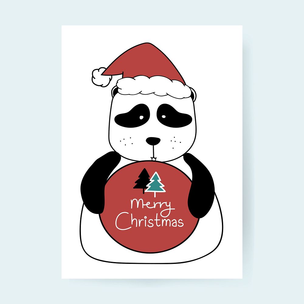 Hand drawn panda bear wishing a Merry Christmas