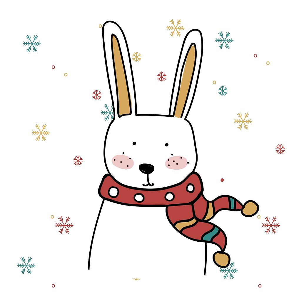 Hand drawn rabbit enjoying a Christmas holiday