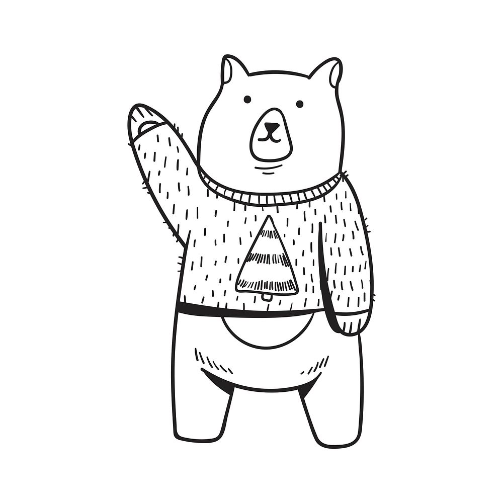 Hand drawn bear enjoying a Christmas holiday