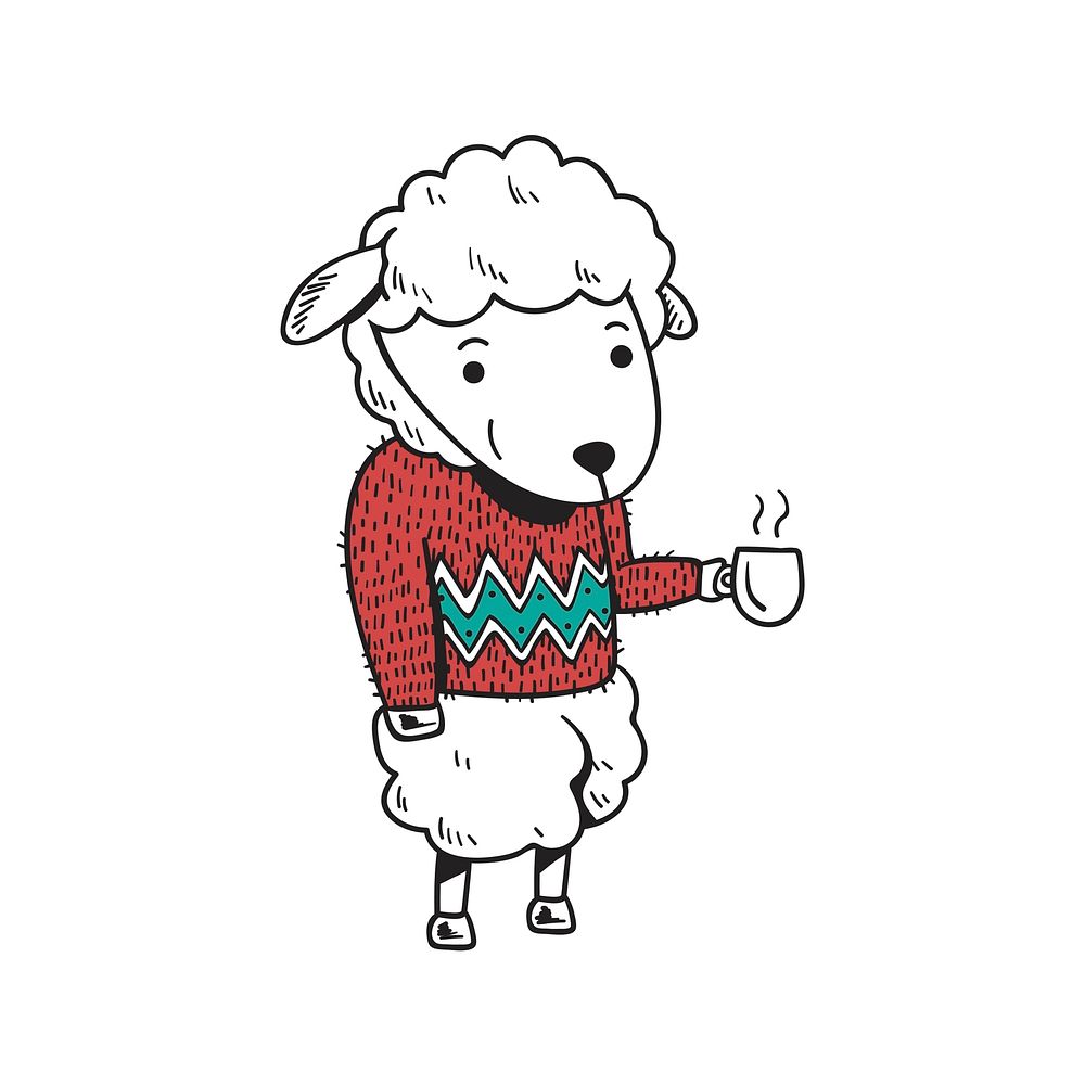 Hand drawn sheep enjoying a Christmas holiday