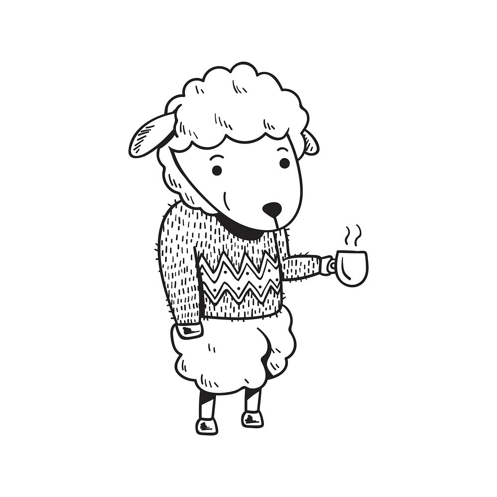 Hand drawn sheep enjoying a Christmas holiday