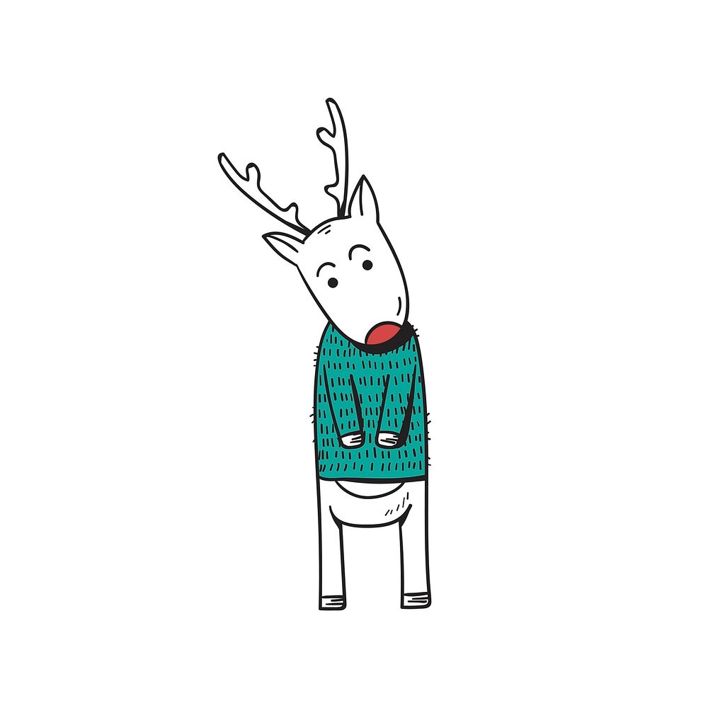 Hand drawn deer enjoying a Christmas holiday