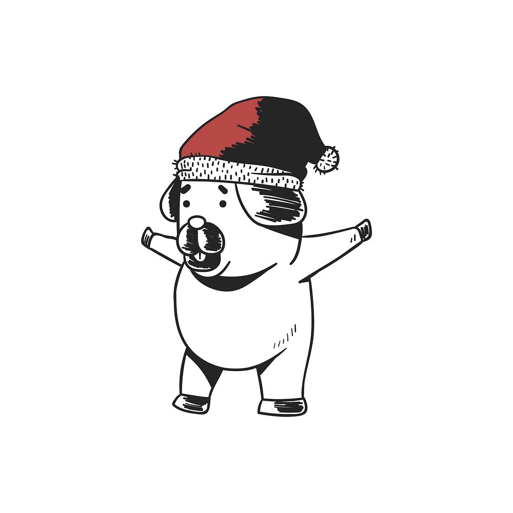 Hand drawn dog enjoying a Christmas holiday