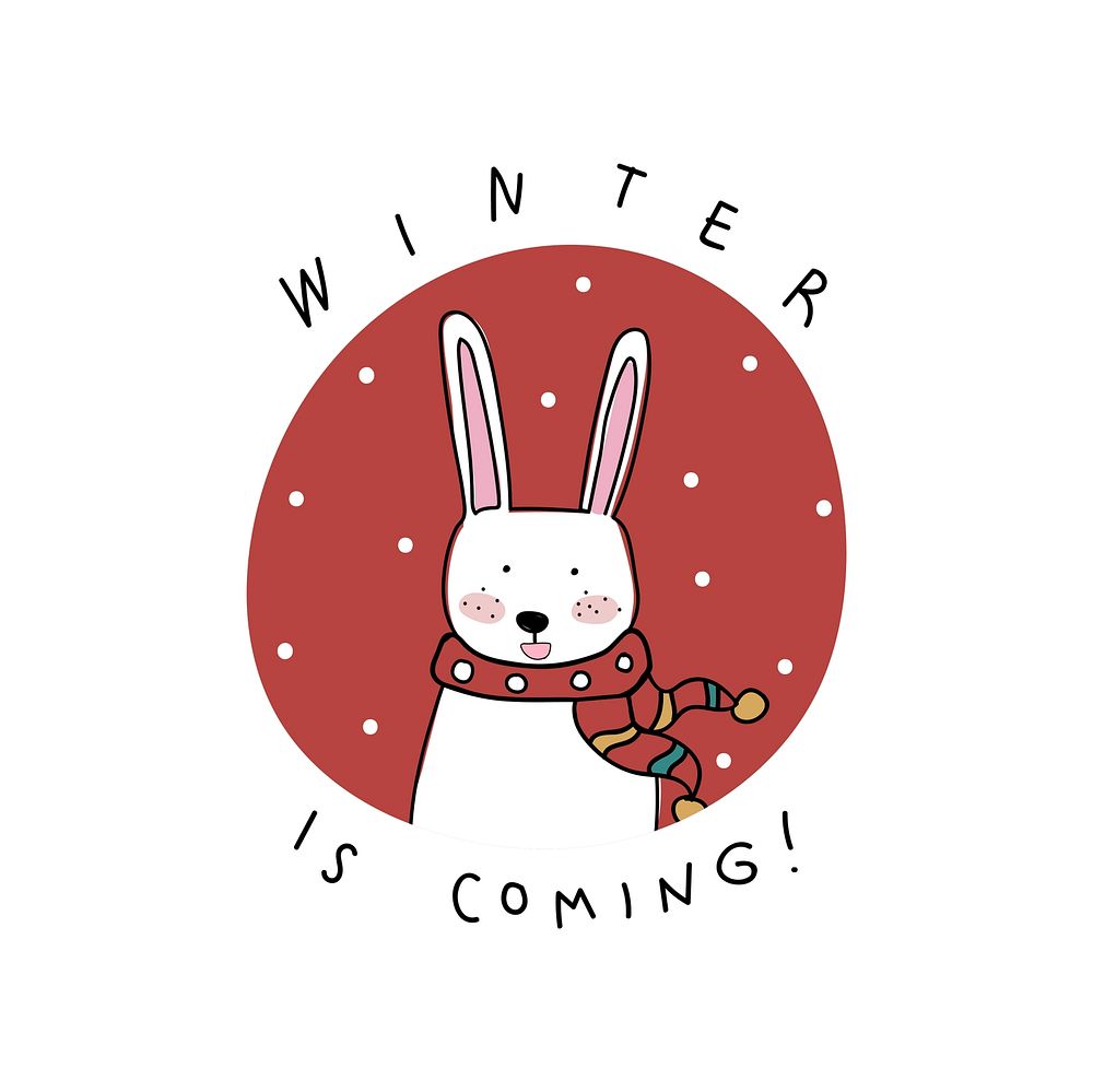 Hand drawn cheerful rabbit enjoying a wintertime