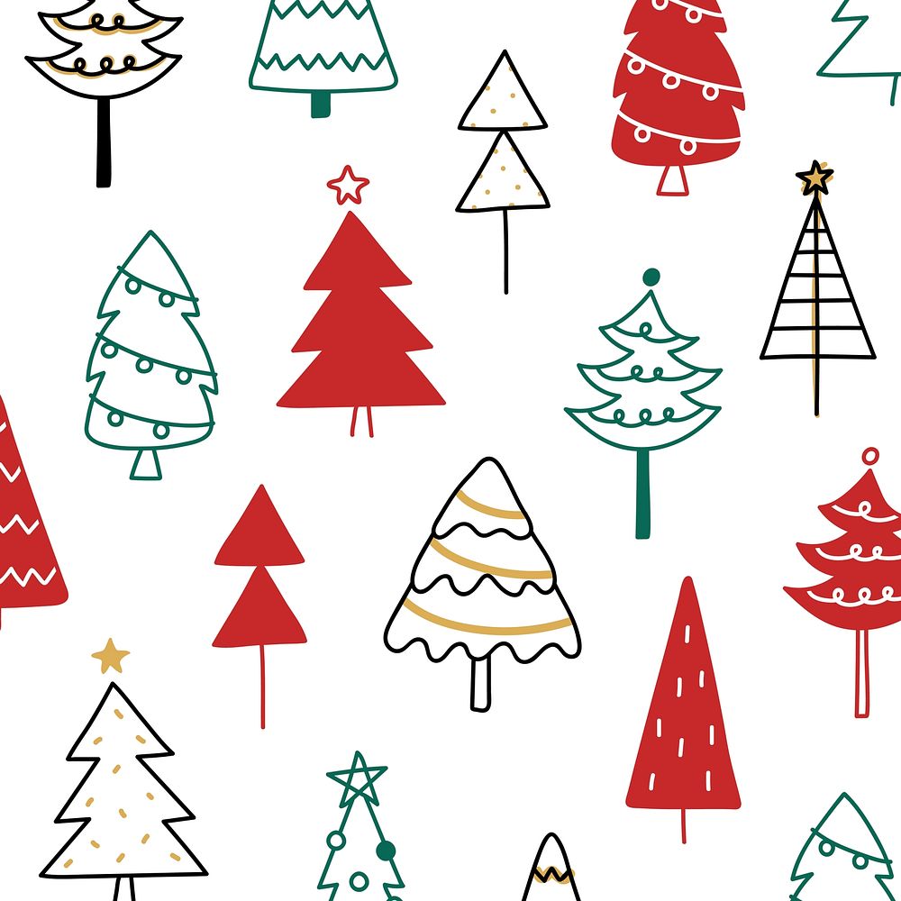 Christmas pine tree pattern background drawing doodle style