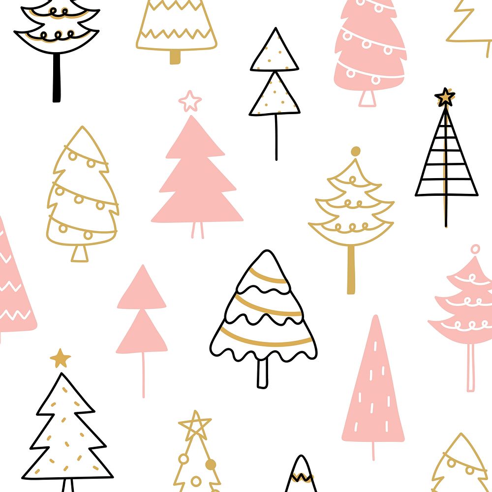 Christmas pine tree pattern background drawing doodle style