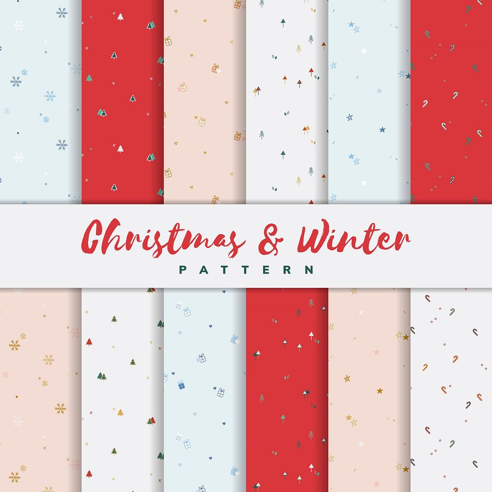 Christmas and winter pattern background set