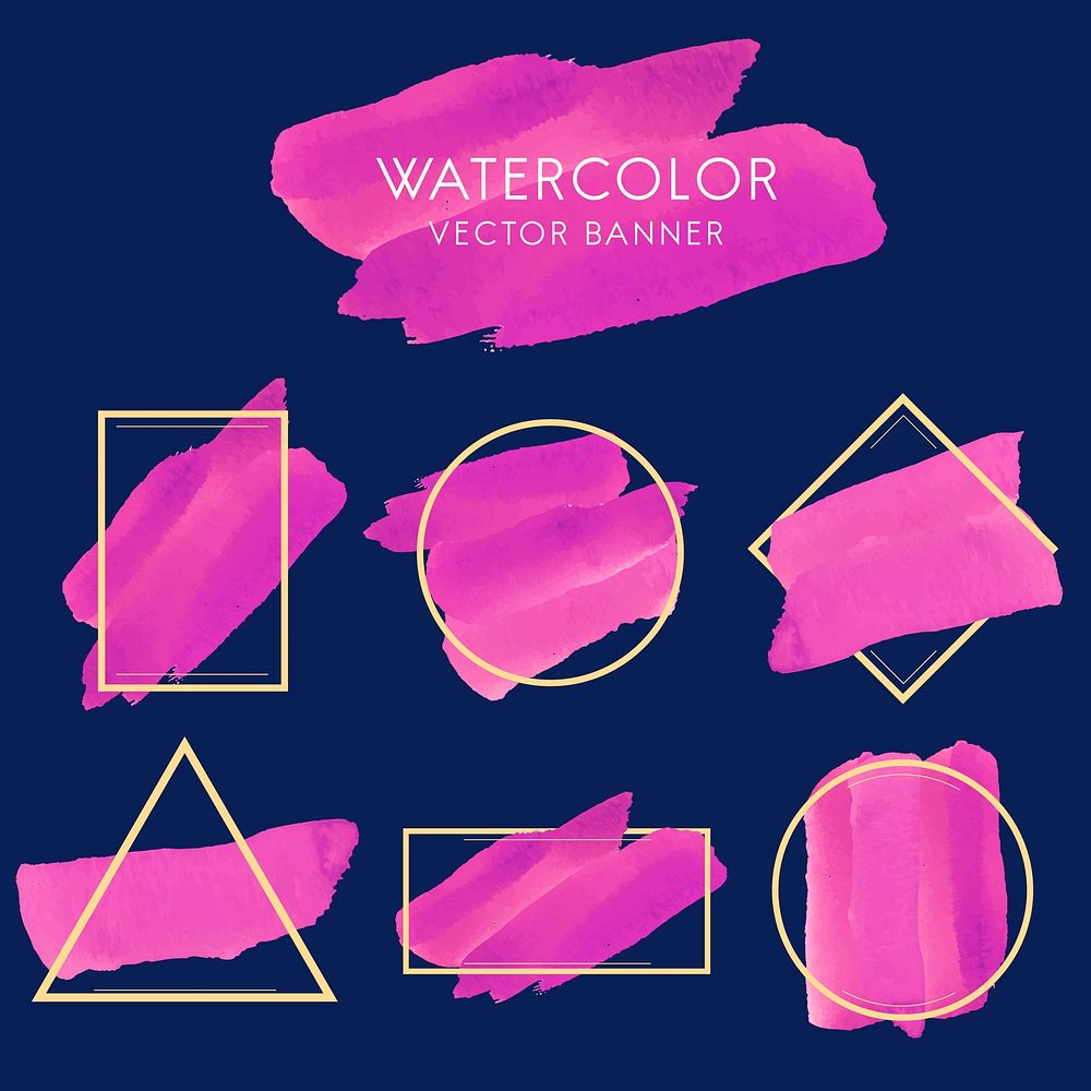 Set of magenta watercolor banner design vector