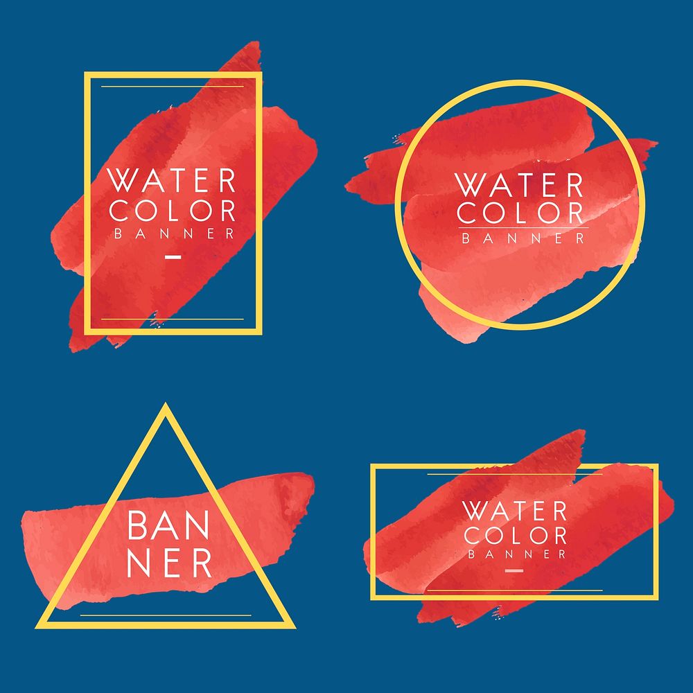 Set of red watercolor banner design vector