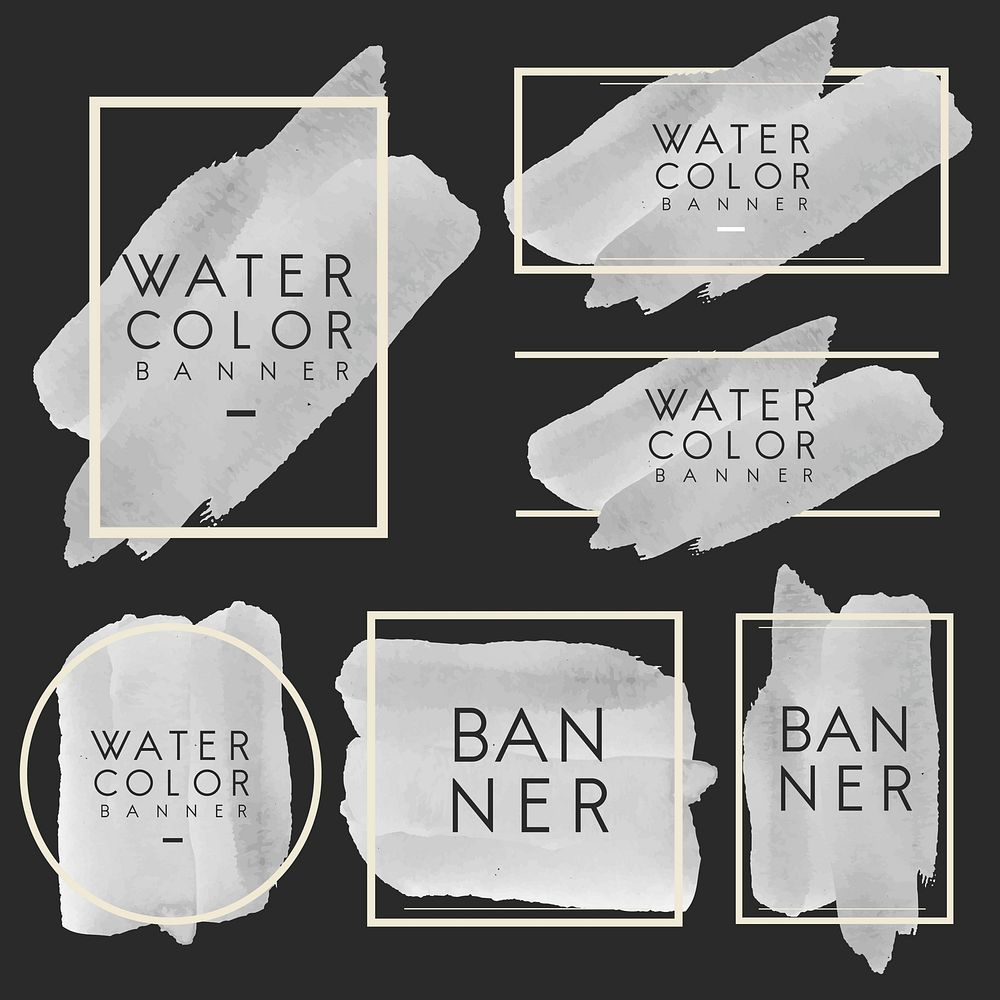 Set of gray watercolor banner design vector
