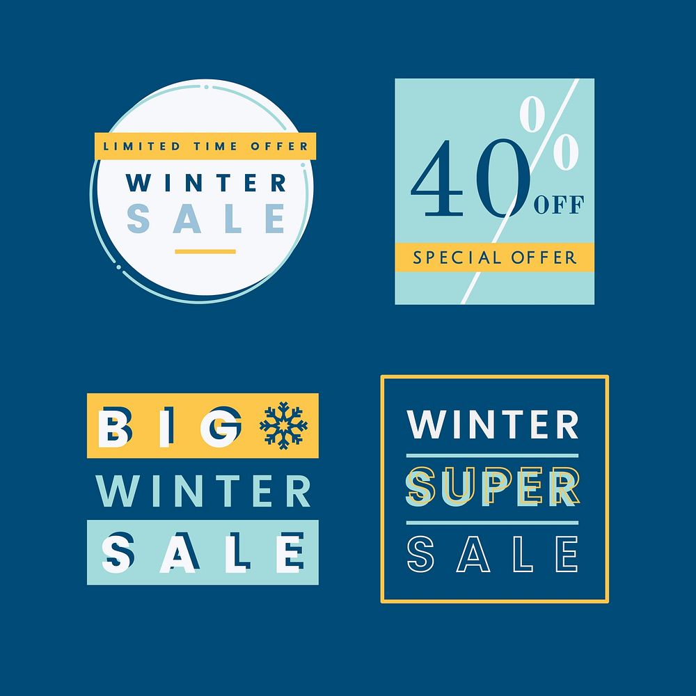 Set of winter sale badge vectors