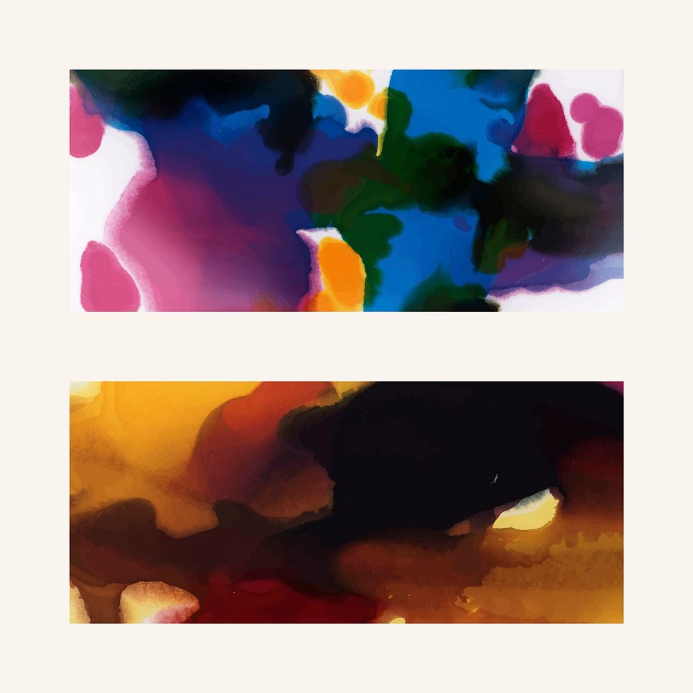 Colorful ink watercolor textured background set