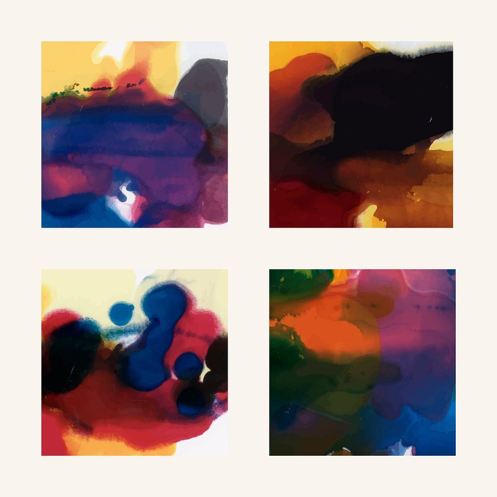 Colorful ink watercolor textured background set