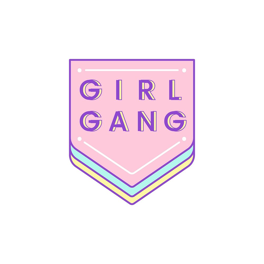 Pennant banner with girl gang text in cute pastel illustration