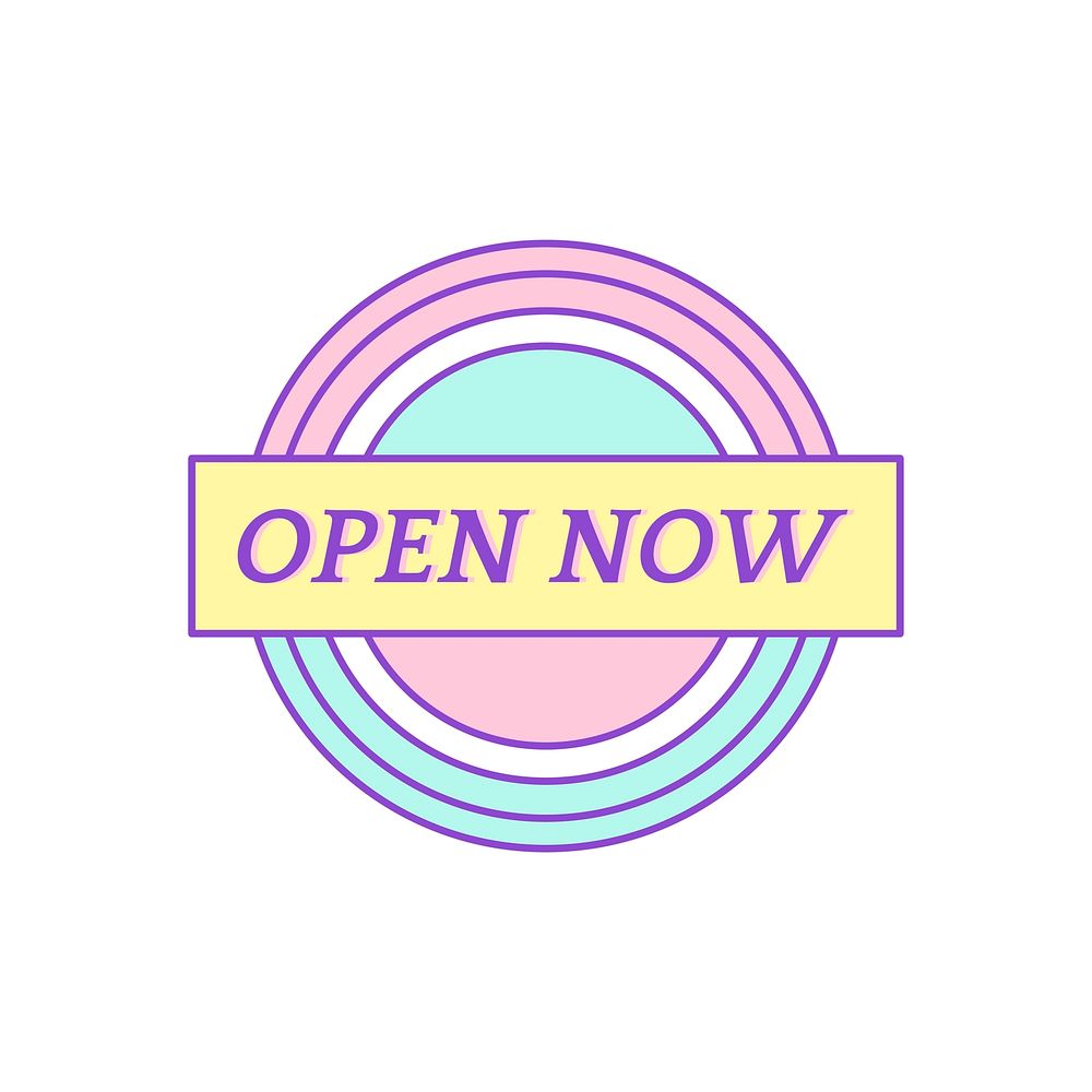 Cute and girly Open Now badge vector