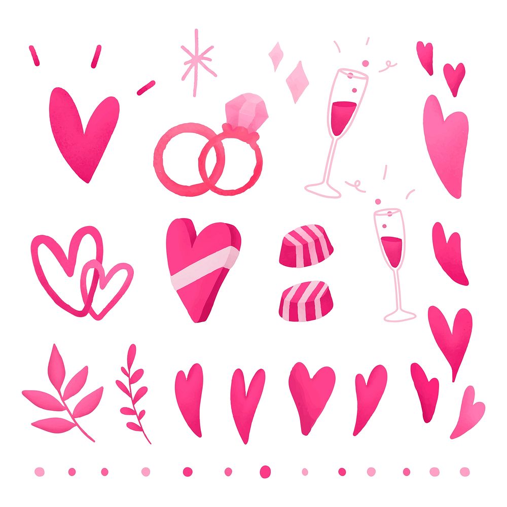 Pink valentines love doodle set