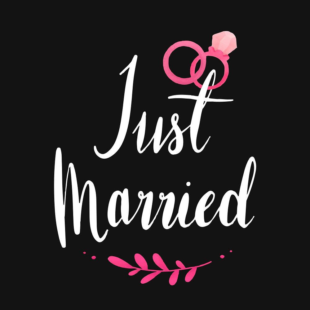Just married typography vector in white