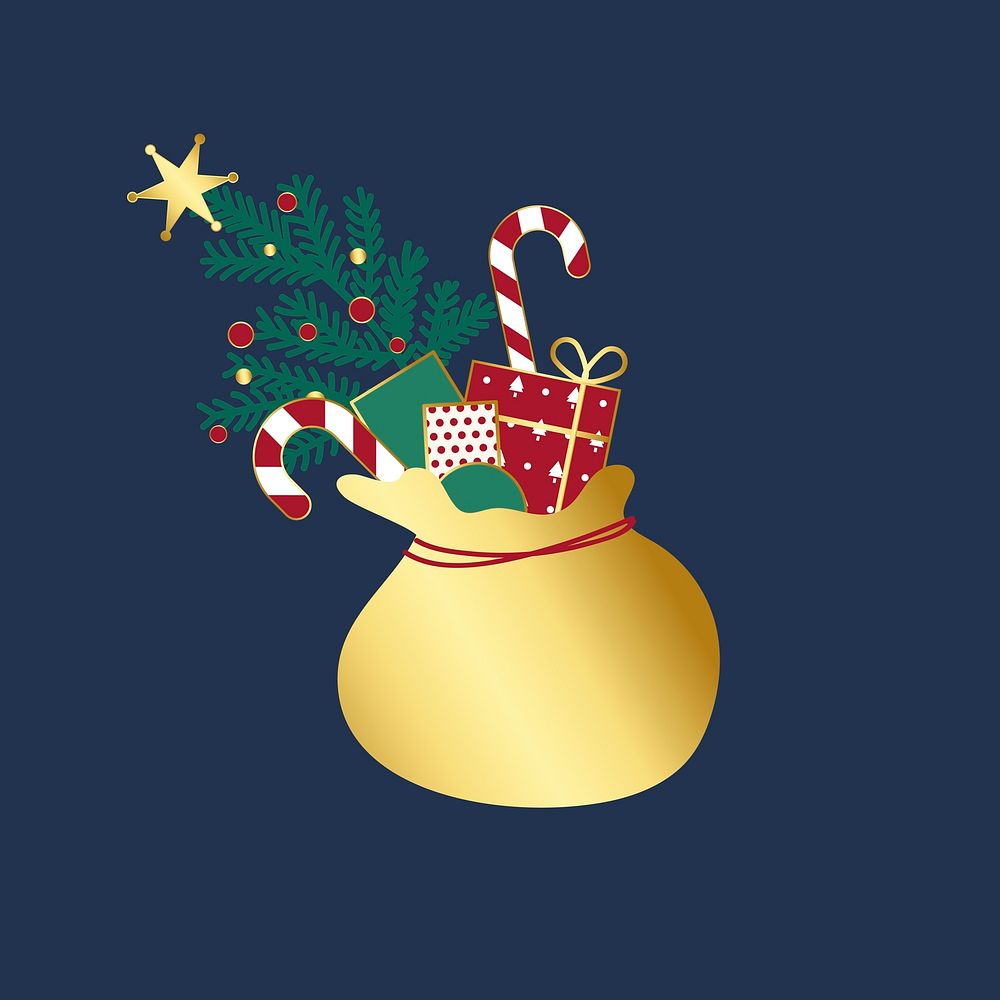 Golden sack with Christmas presents vector