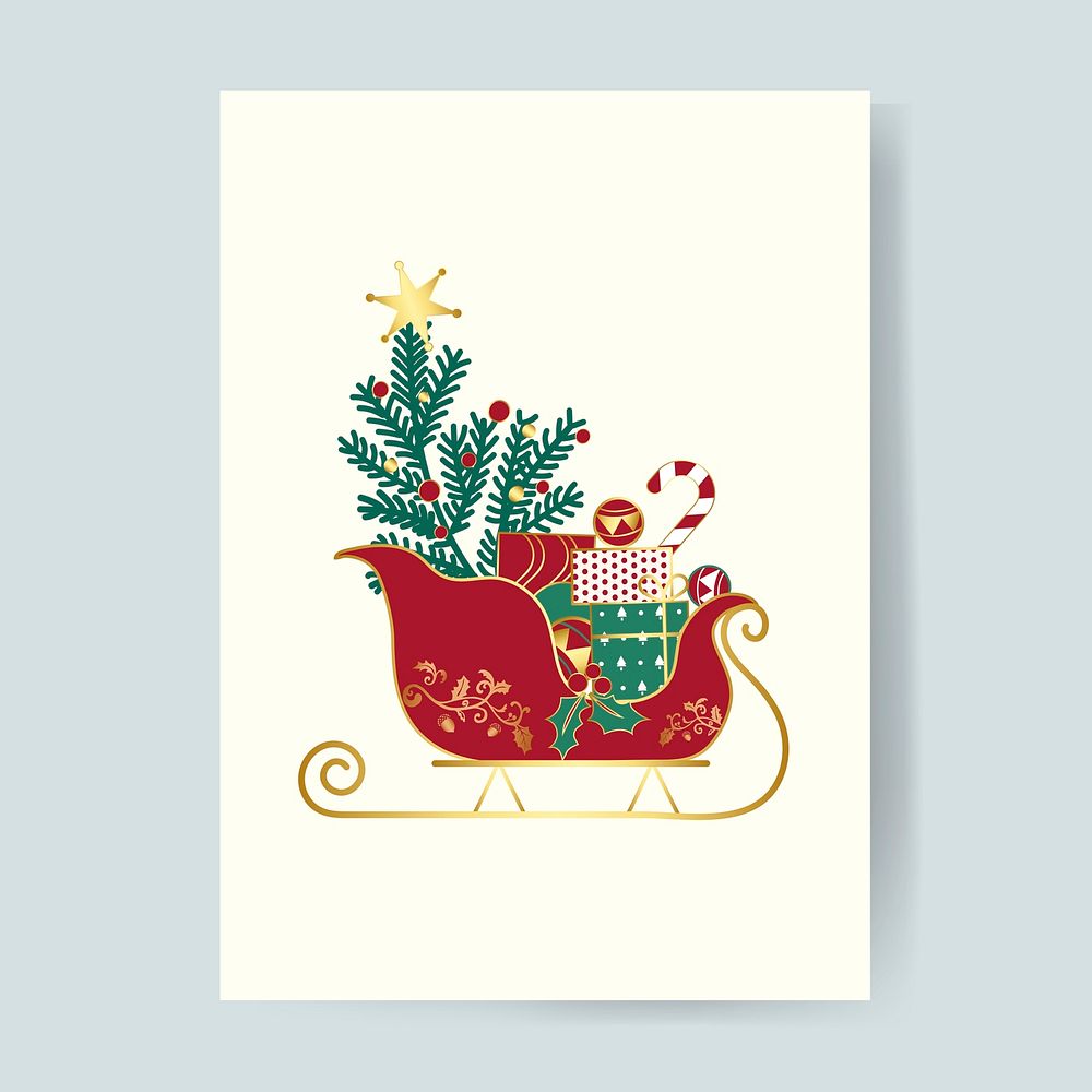 Christmas card presents on a sledge vector