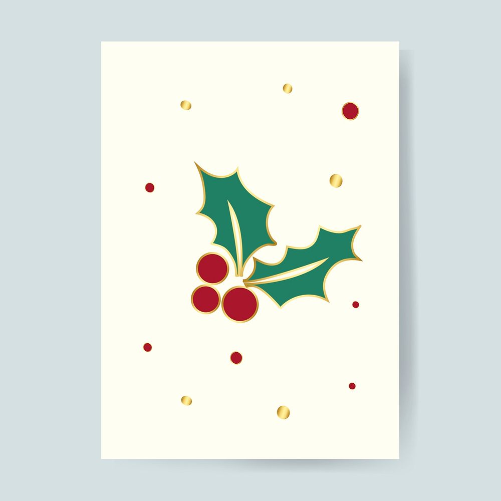 Christmas card with holly leaves vector