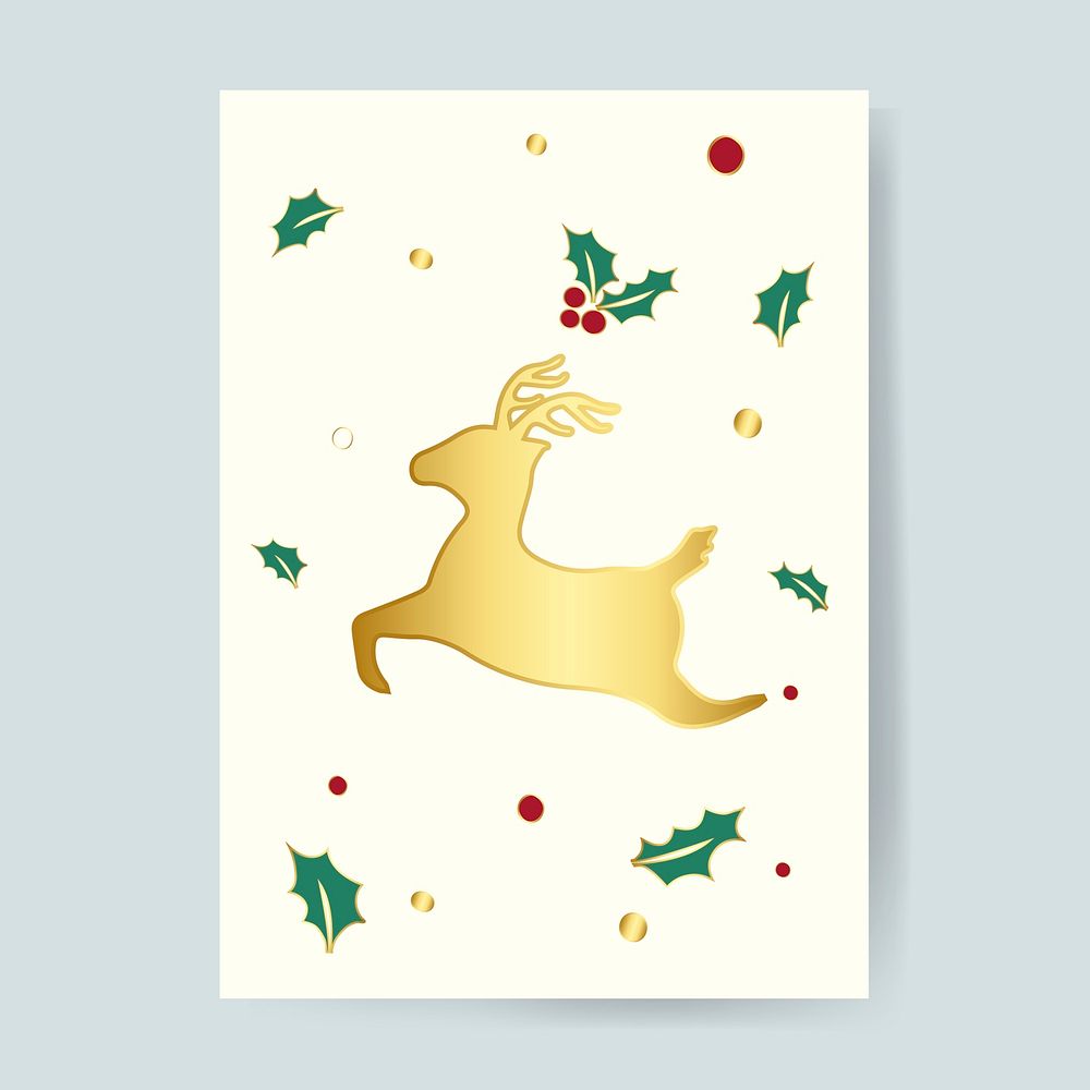 Golden reindeer Christmas card vector