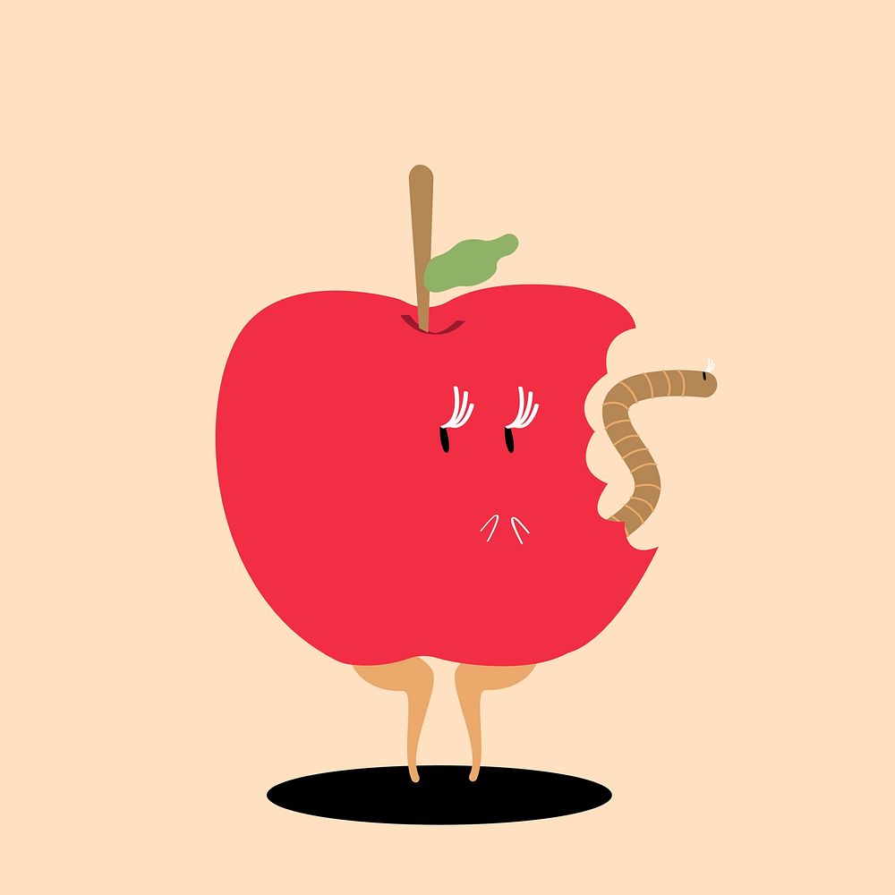 Bitten red apple cartoon character vector