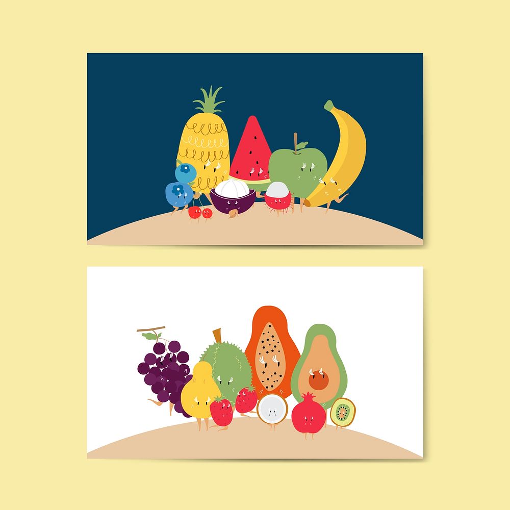 Tropical fruit cartoon characters vector set