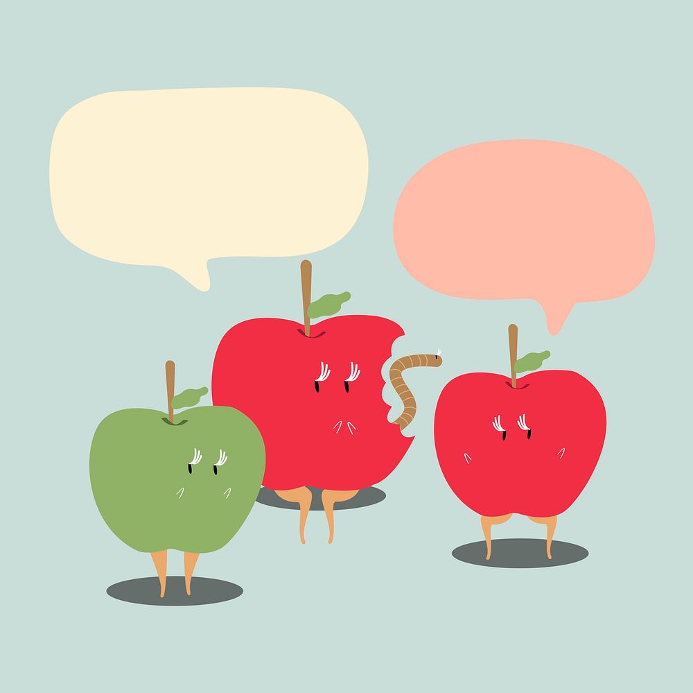 Apples with blank speech bubbles cartoon character vector