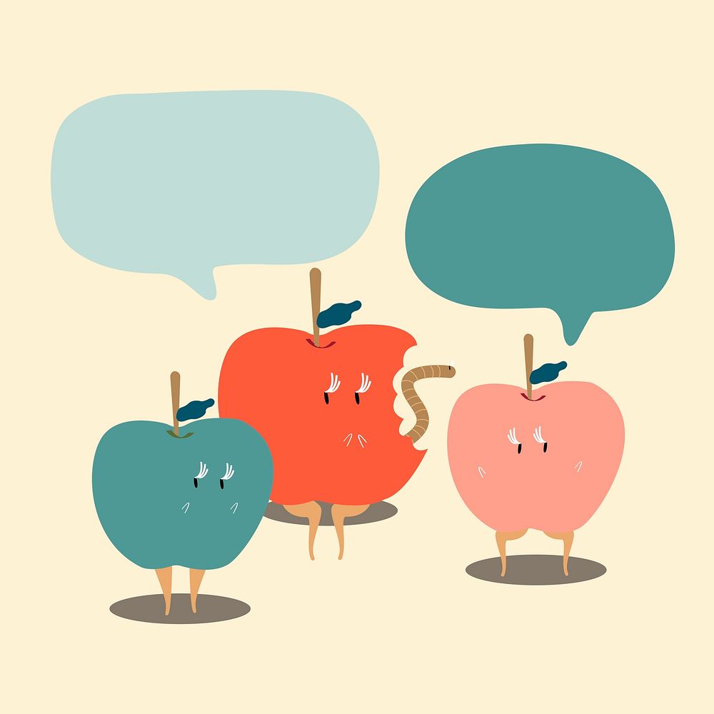 Apples with blank speech bubbles cartoon character vector