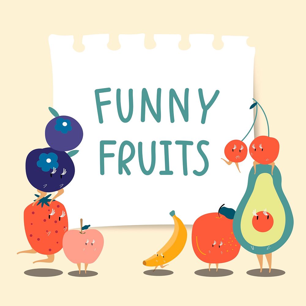 Paper note with funny fruits vector