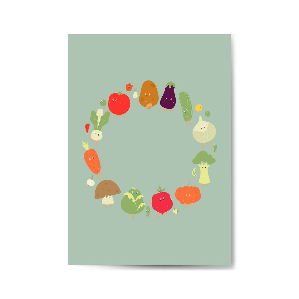 Vegetable cartoons frame on greeting card vector